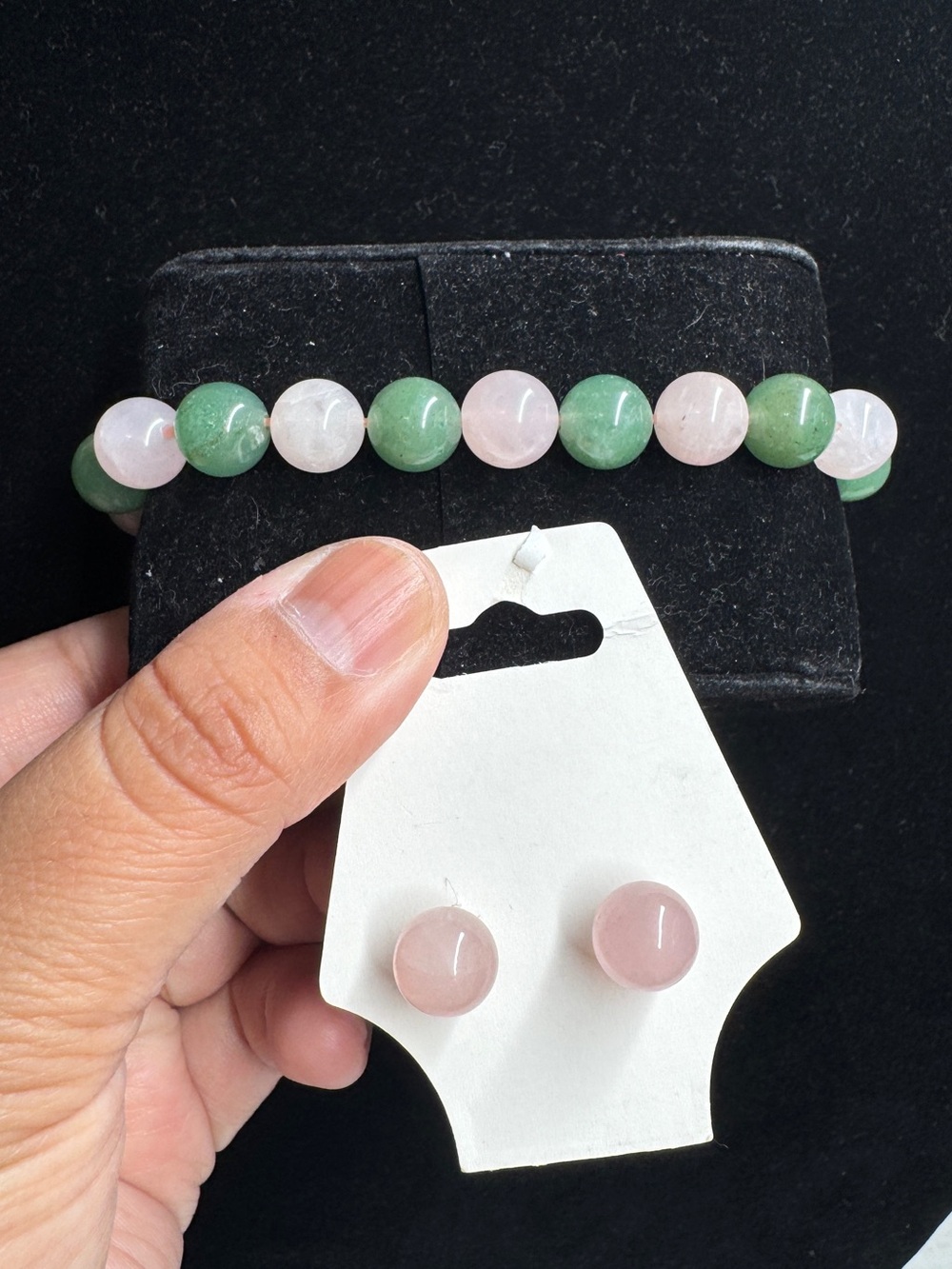 Rose quartz earrings and bracelet green quartz Mix with rose quartz